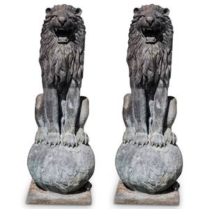 Monumental Cast Metal Guardian Lion Statues