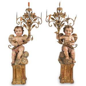 19th Cent. Gesso Putti Angel Candelabras