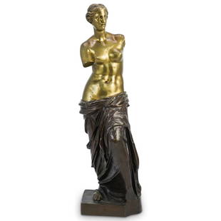 Ron Liod Sauvage (French. 19th/20th) Bronze Venus De: DESCRIPTION: A Bronze sculpture by Ron Liod Sauvage features the classic depiction of Venus de Milo, completed in two tone gilt and brown patina bronze. Signed along th base "R. Liod Sauvage". CIRCA: