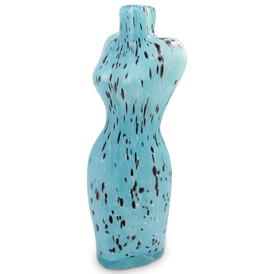 Murano Glass Female Torso Vase: DESCRIPTION: Italian Murano Glass Female Torso Vase. This lovely hand blown Italian Murano Glass shapely sculptural torso heavy vase was artfully crafted using the Sommerso glass technique. Made of tu