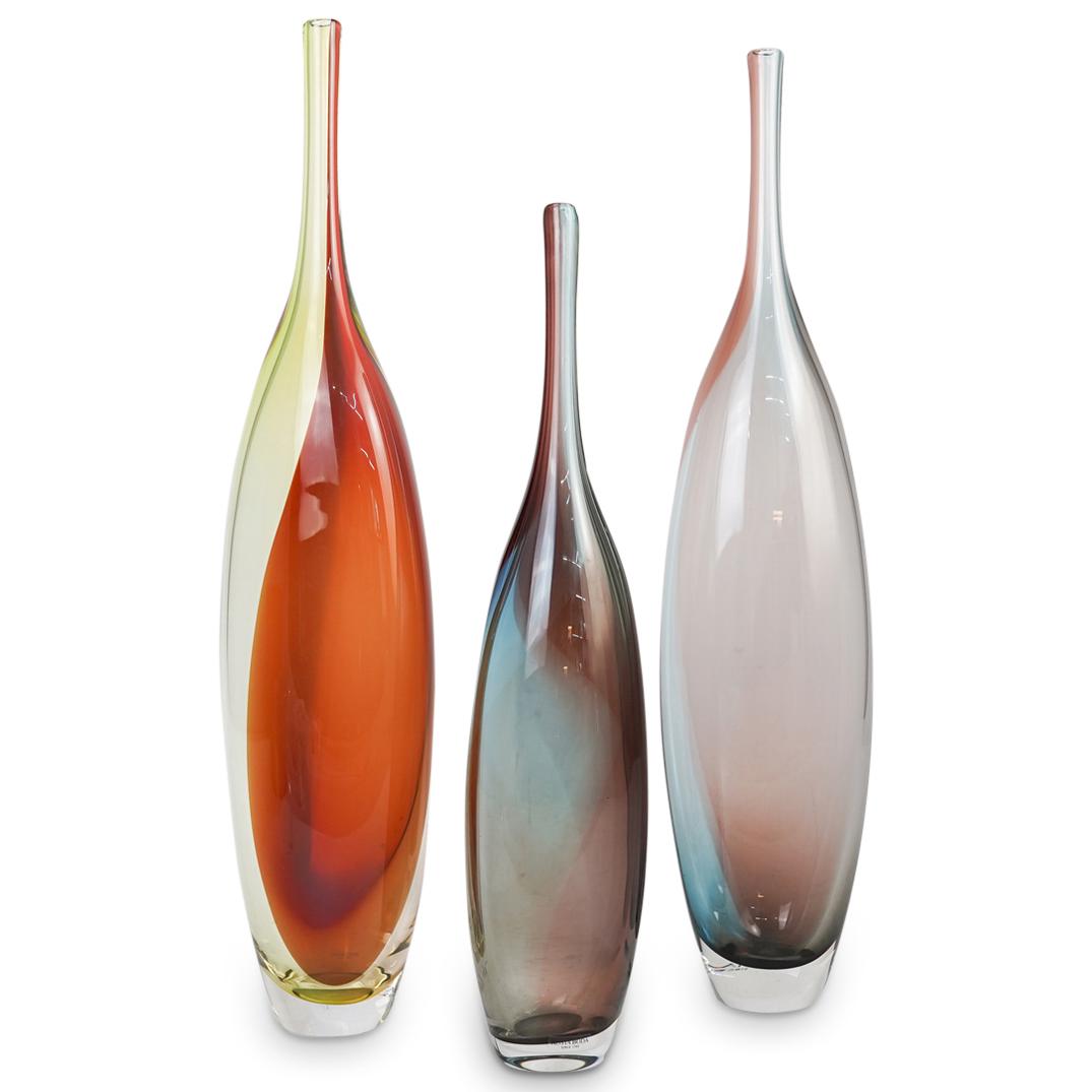 (3 Pc) Kjell Engman Kosta Boda Glass Bottle Vase Set (1 of 6)
