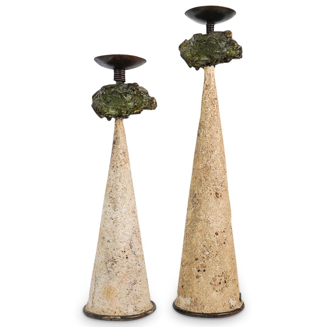 Designer Brutalist Metal & Lucite Candlesticks (1 of 6)