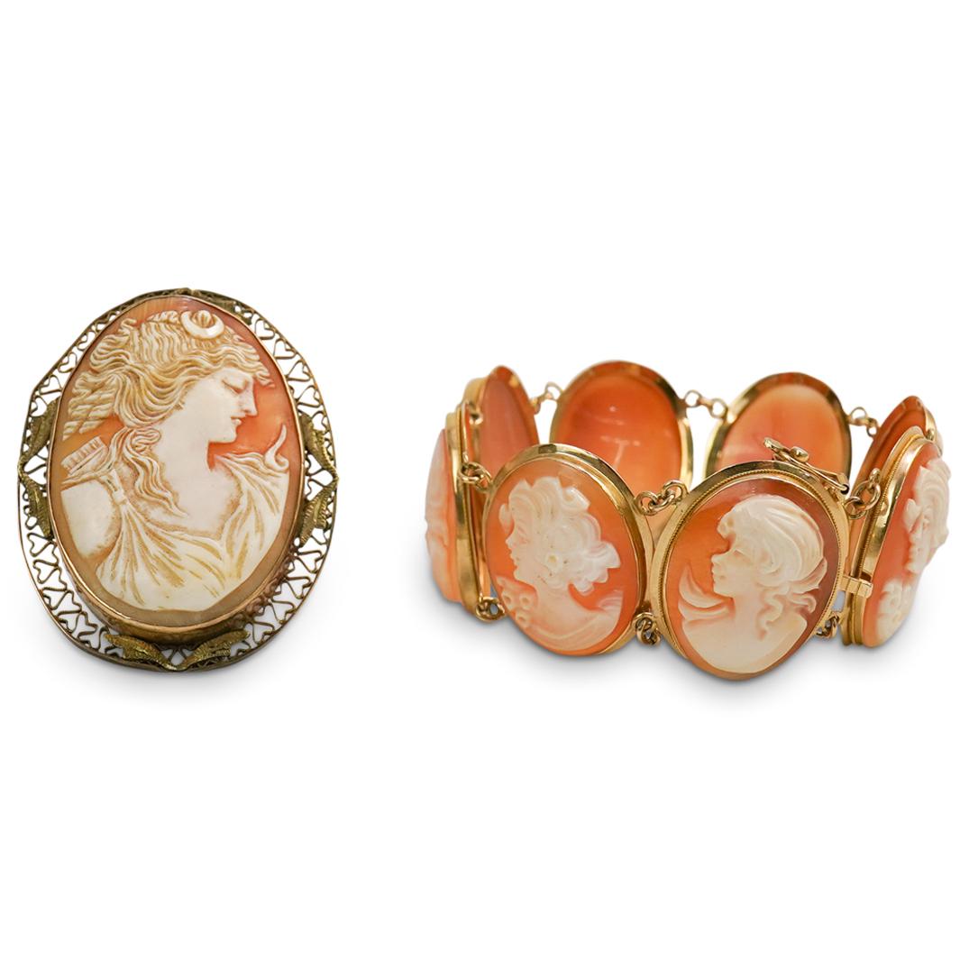 (2 Pc) Italian 14k Gold and Cameo Set (1 of 5)