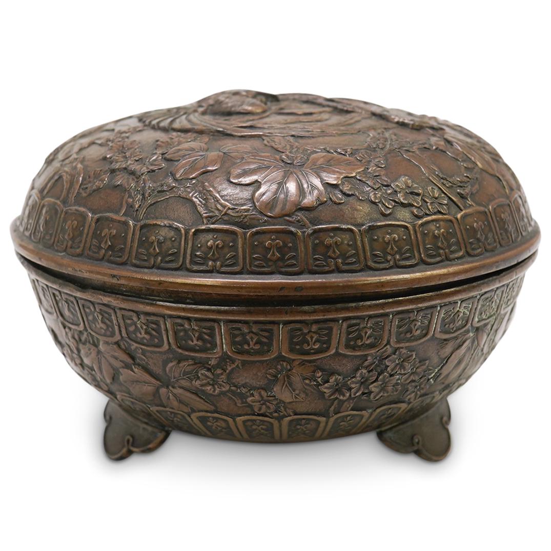 Antique Japanese Meiji Metal Phoenix Lidded Box (1 of 3)