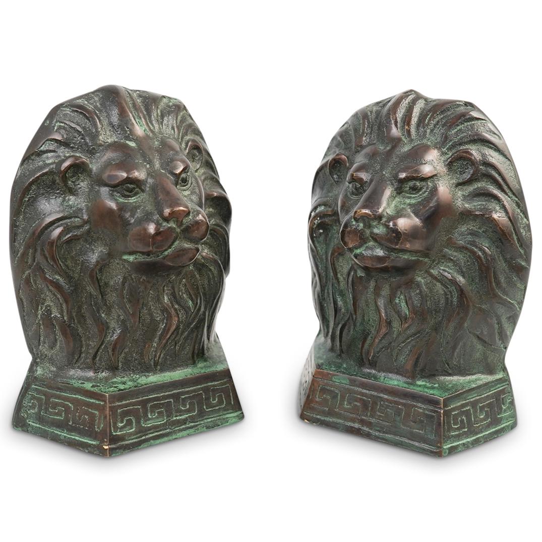 (2 Pc) Bronze Patina Metal Lion Bookends (1 of 3)