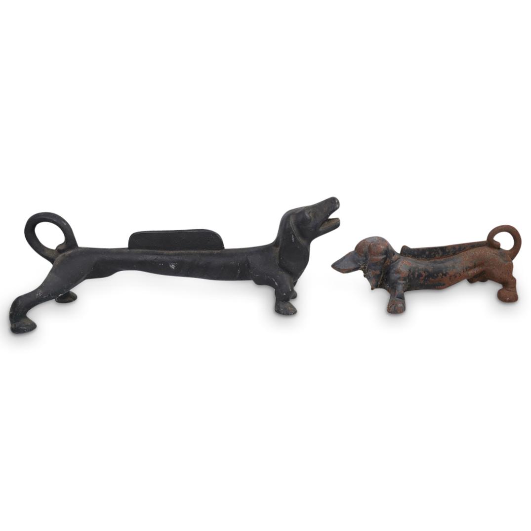(2 Pc) Antique Dachshund Iron Boot Scrapers (1 of 5)