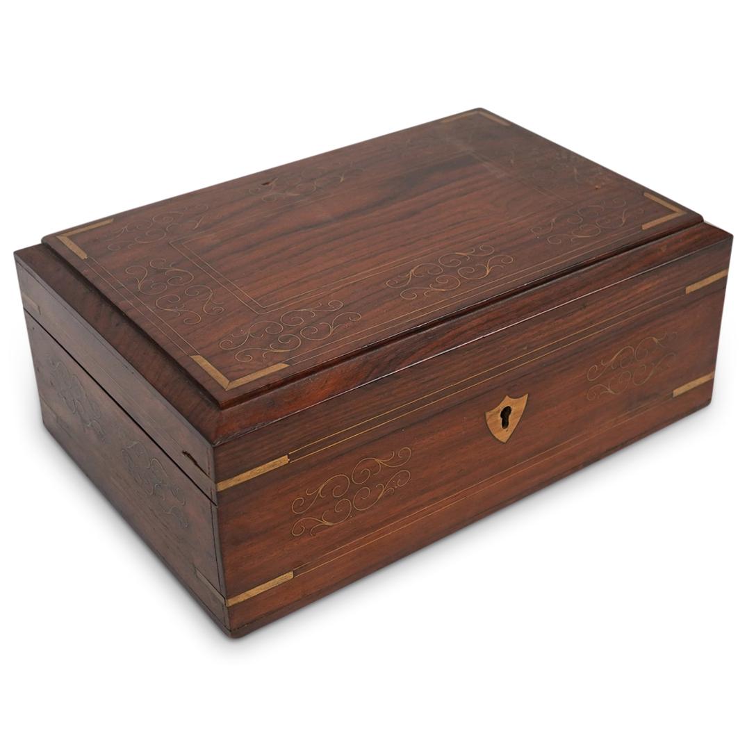 French Wood Brass Inlaid Document Box (1 of 8)