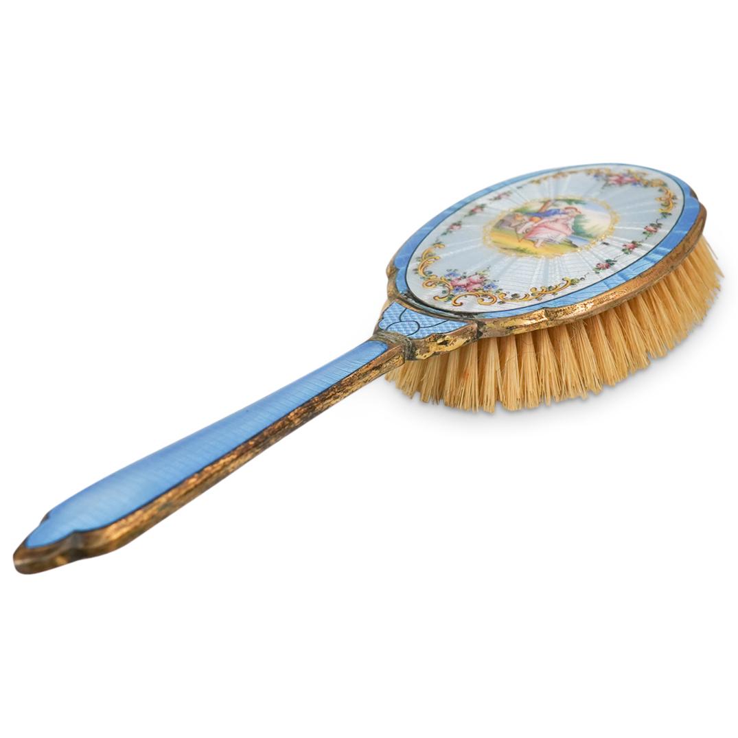 Antique French Painted Guilloche Enamel Hair Brush (1 of 5)