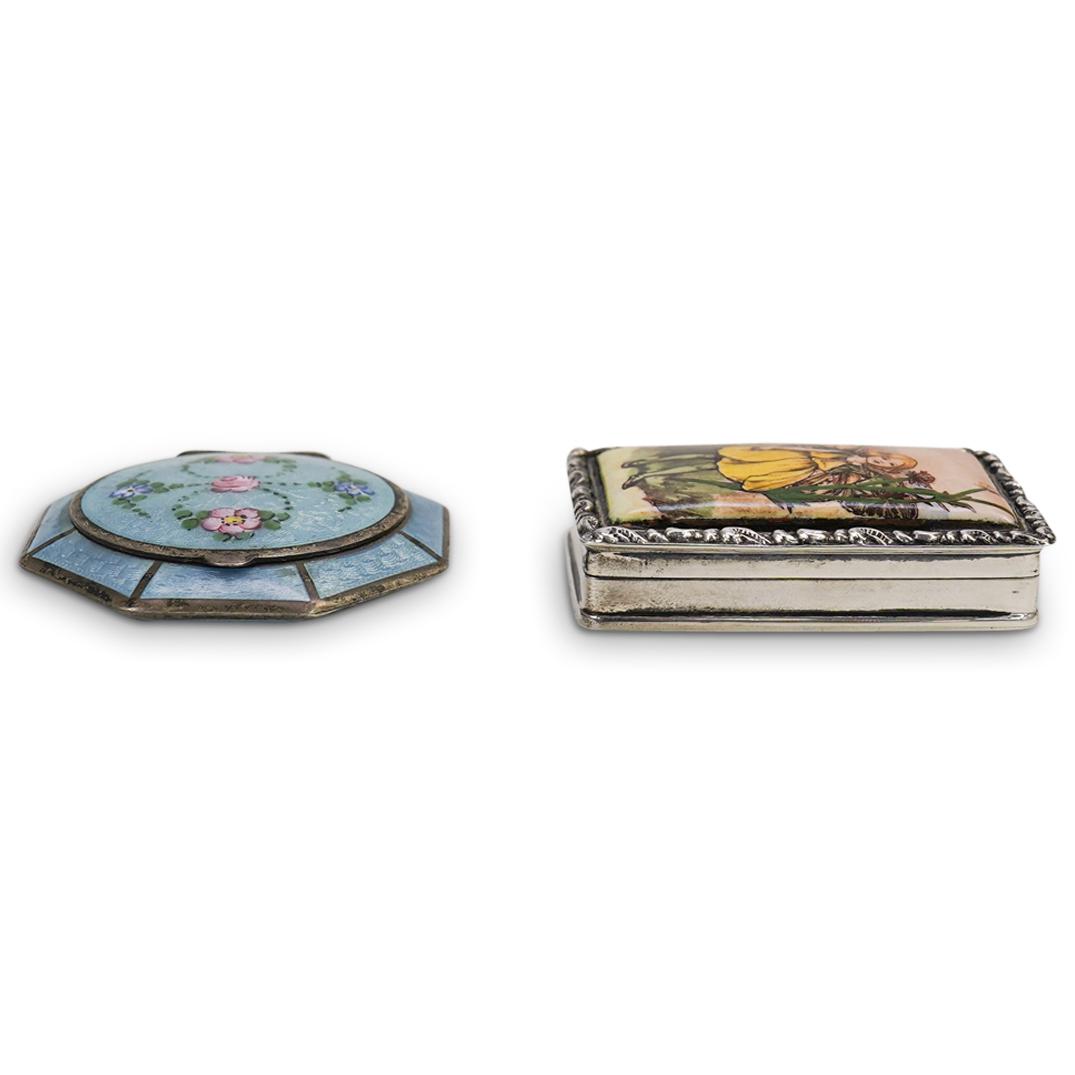 (2 Pc) Sterling Pill Box & Powder Box (1 of 3)
