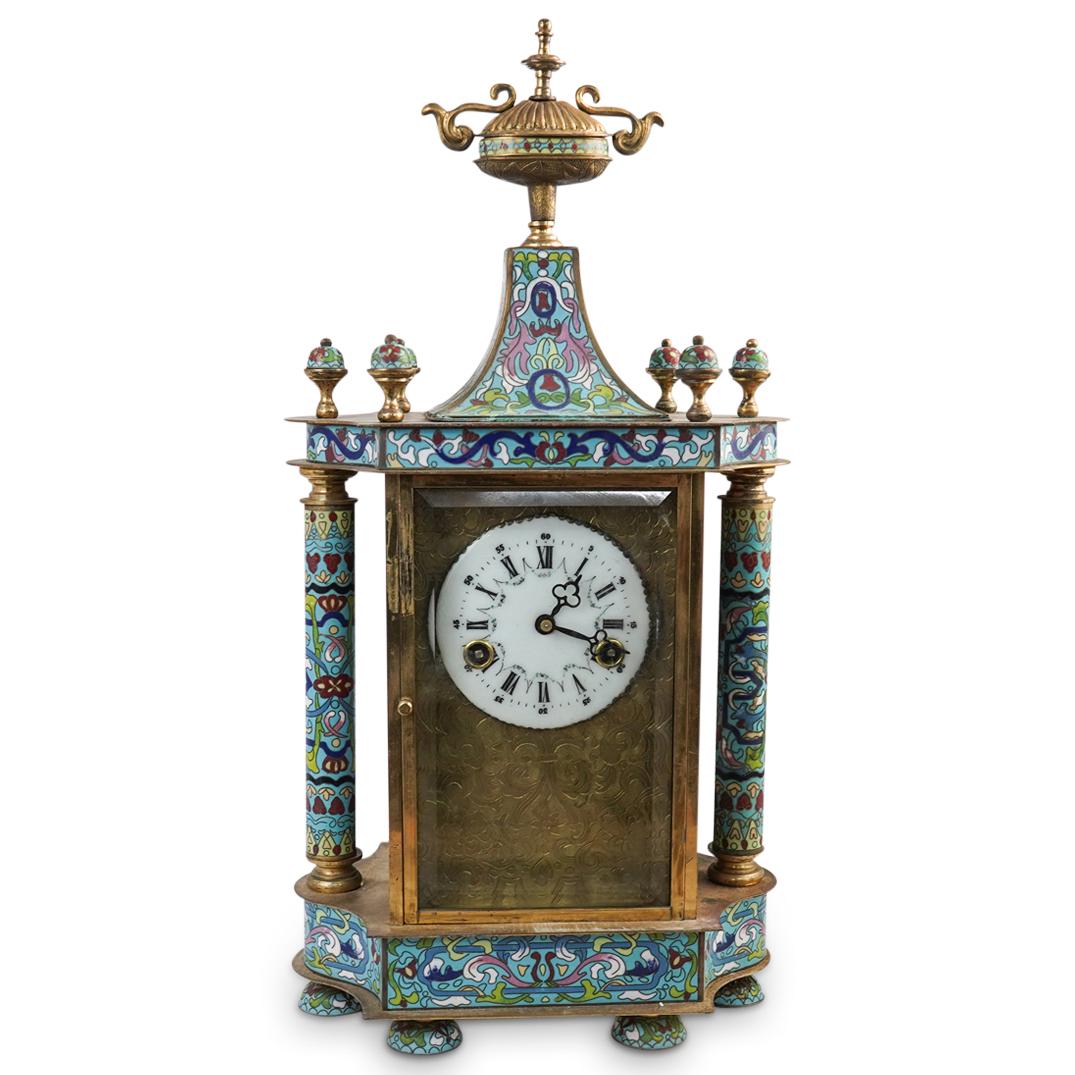 Gilded Brass and Cloisonne Mantel Clock (1 of 6)