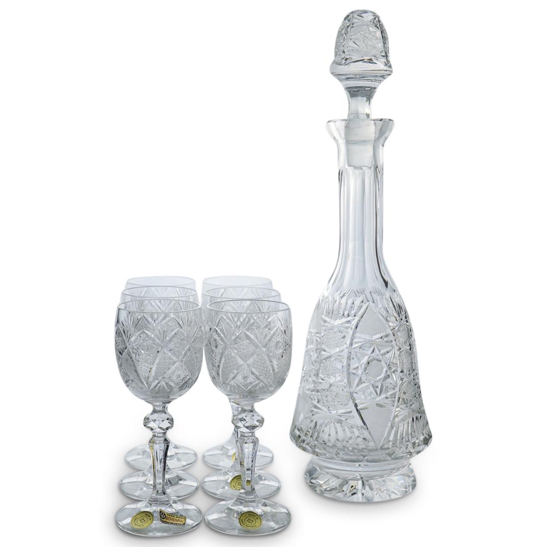 (7 Pc) Bohemian Crystal Glass Decanter Set (1 of 8)
