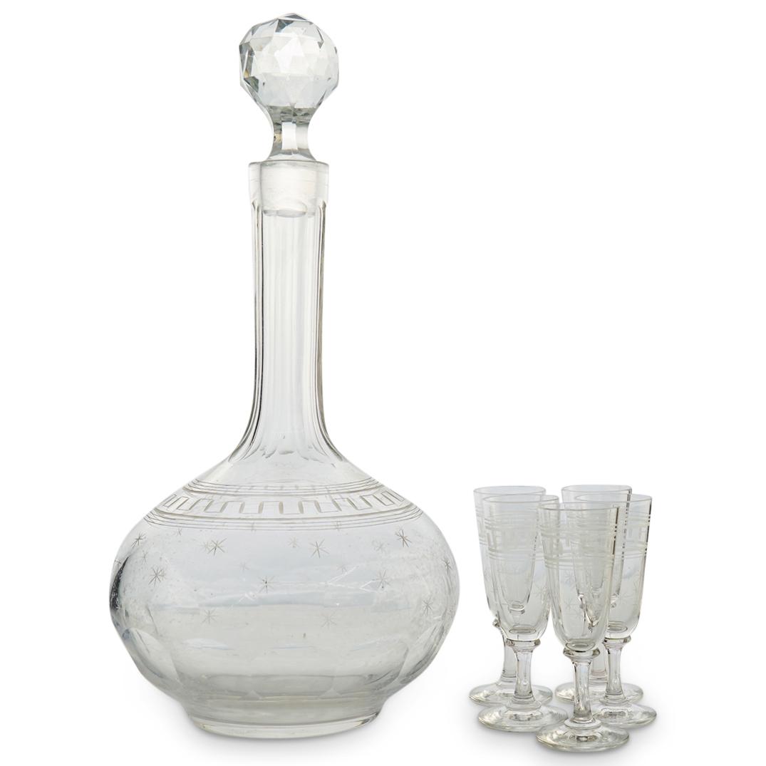 (7 Pcs) Glass Decanter & Cordial Glasses (1 of 3)