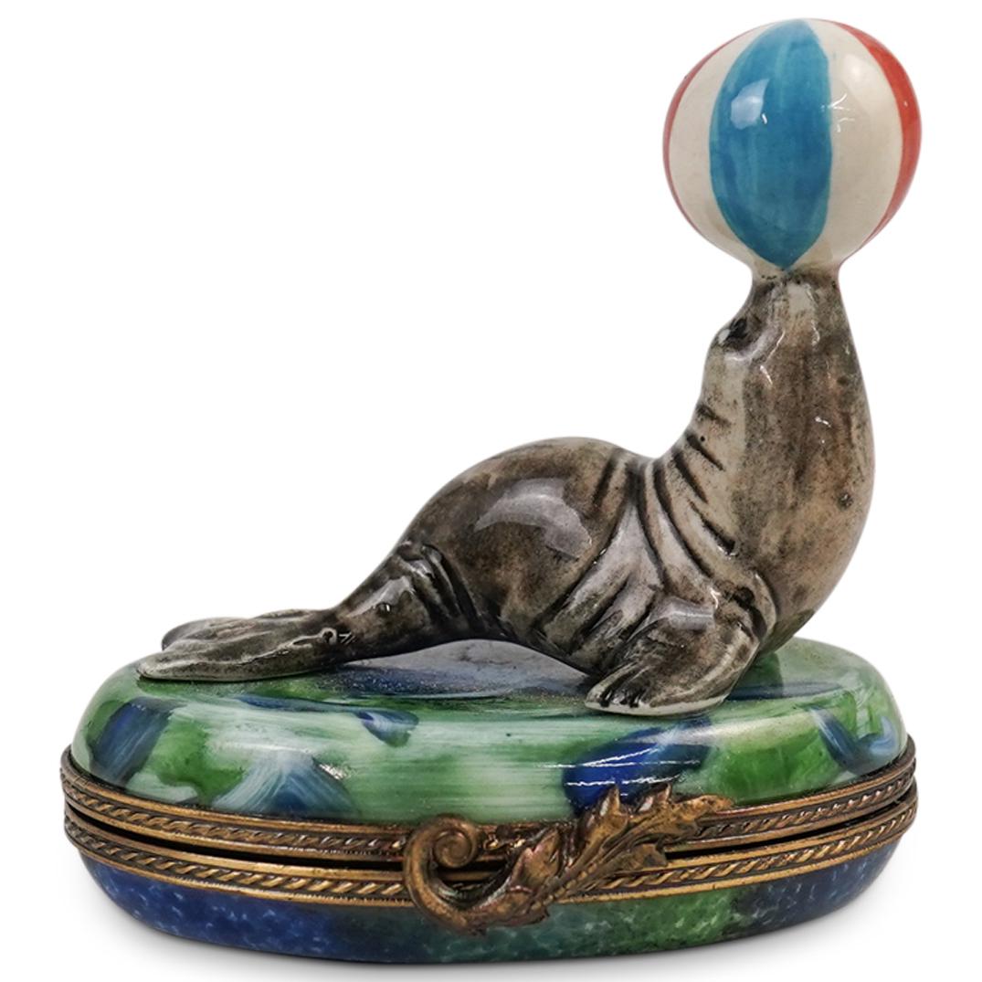 Limoges "Sea Lion w/ Ball " La Gloriette Trinket Box (1 of 3)