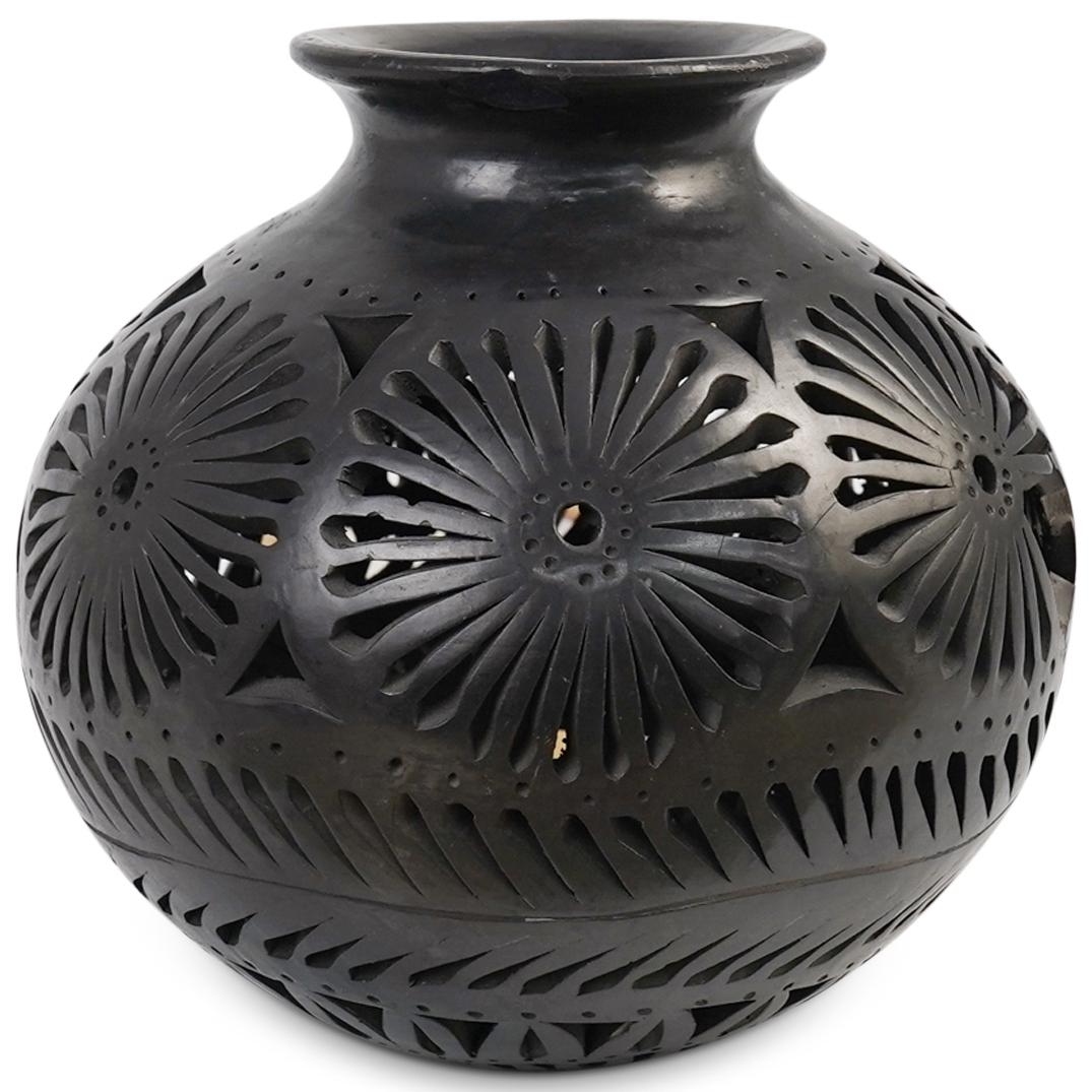 Hand Carved Black Oaxaca Mexican Pottery Vase (1 of 3)