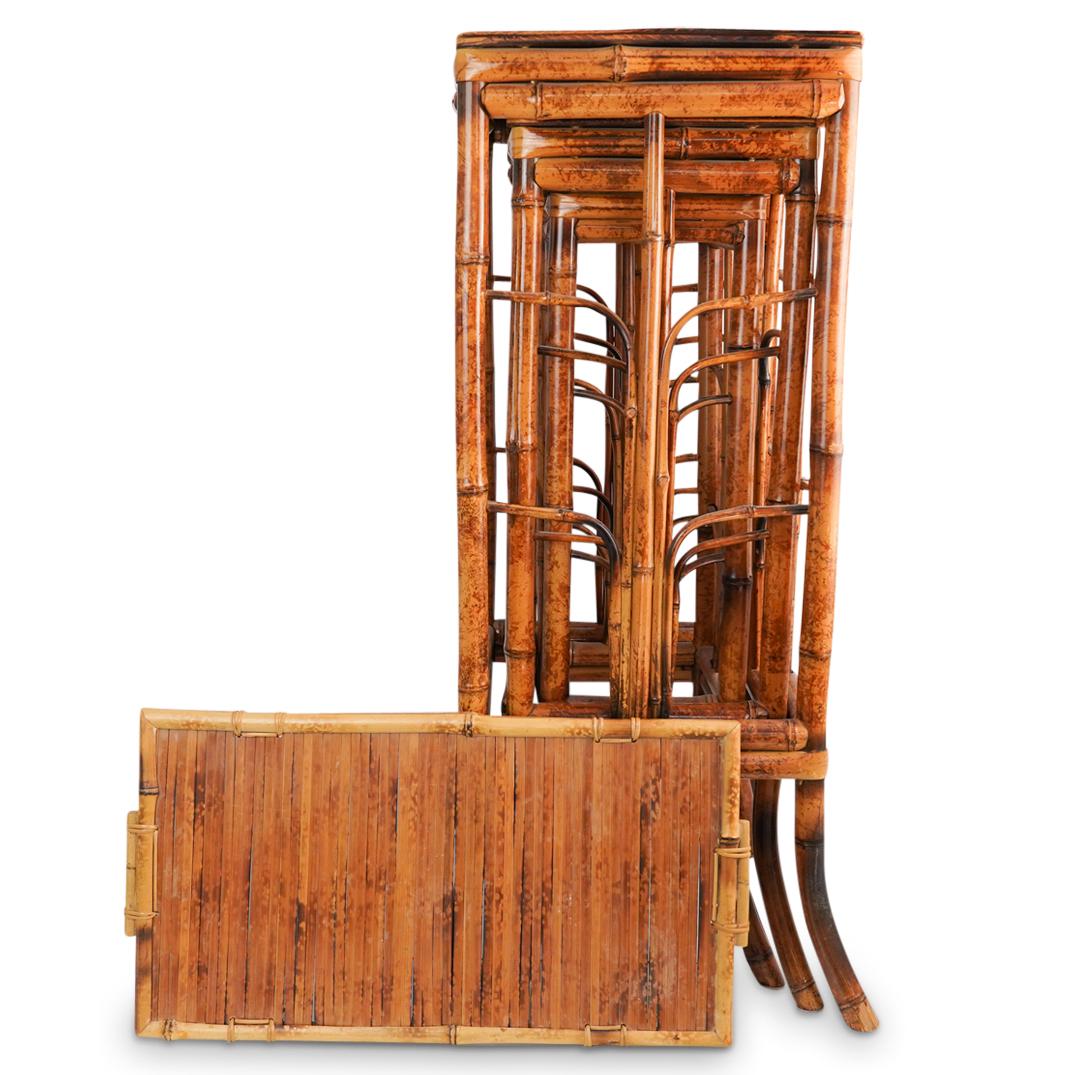(4 Pc) Nesting Bamboo Stacking Tables w/ Tray (1 of 5)