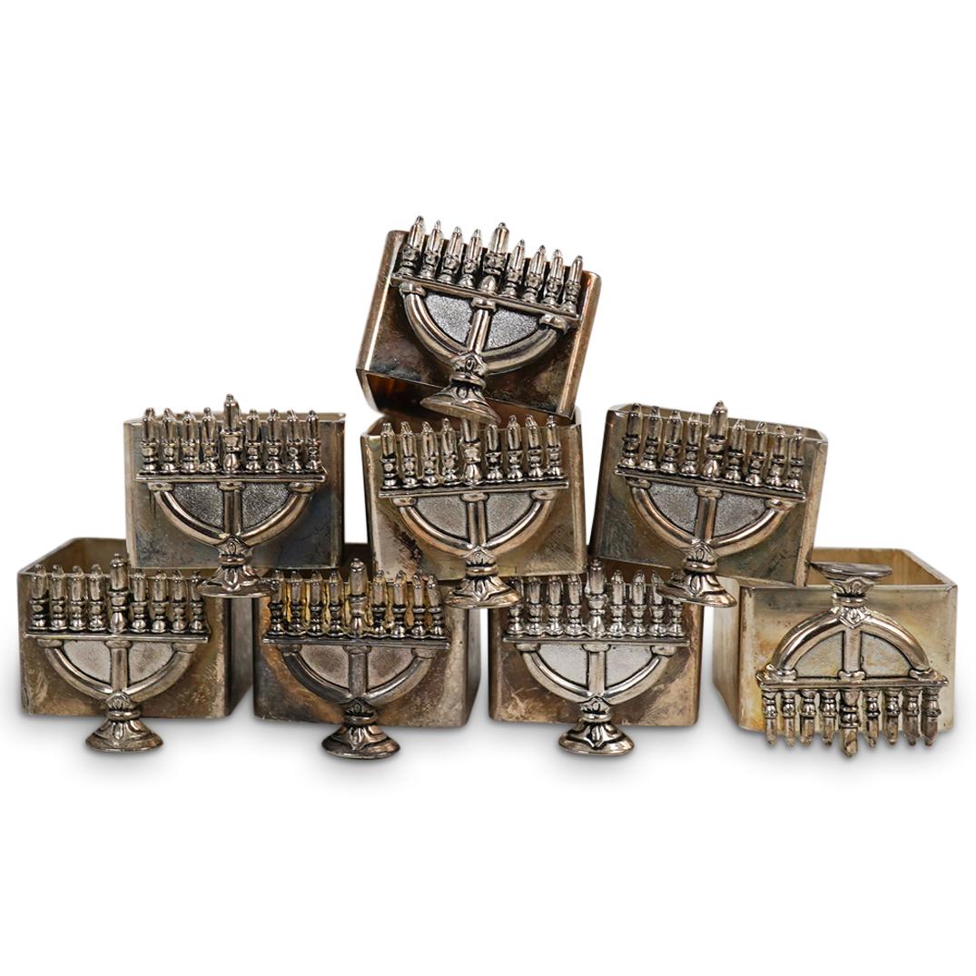 (8 Pc) Judaica Menorah Silver Plated Napkin Holder Set (1 of 3)