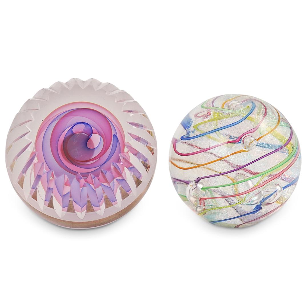 (2 Pc) Art Glass Paperweights Set (1 of 4)
