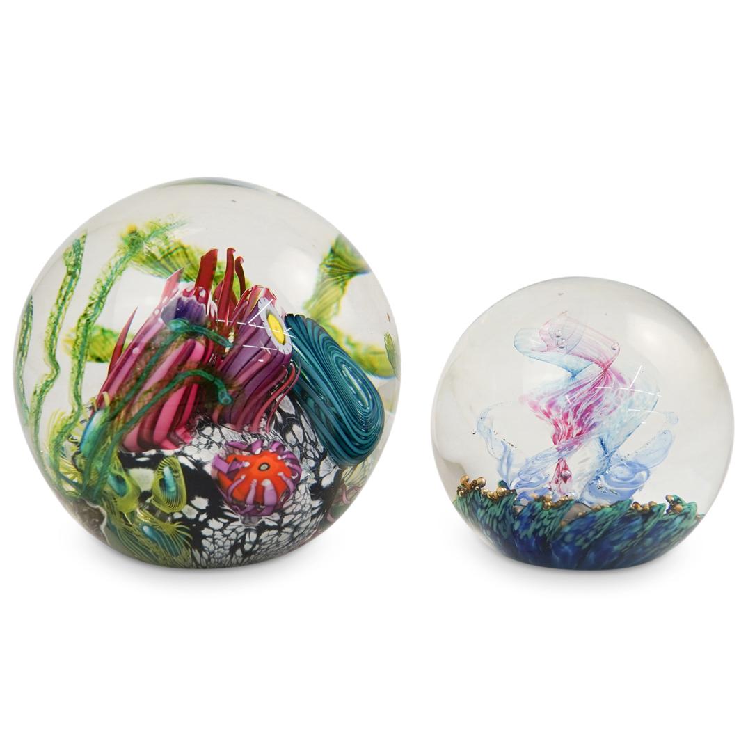 (2 Pc) Art Glass Ocean Paperweights Set (1 of 5)