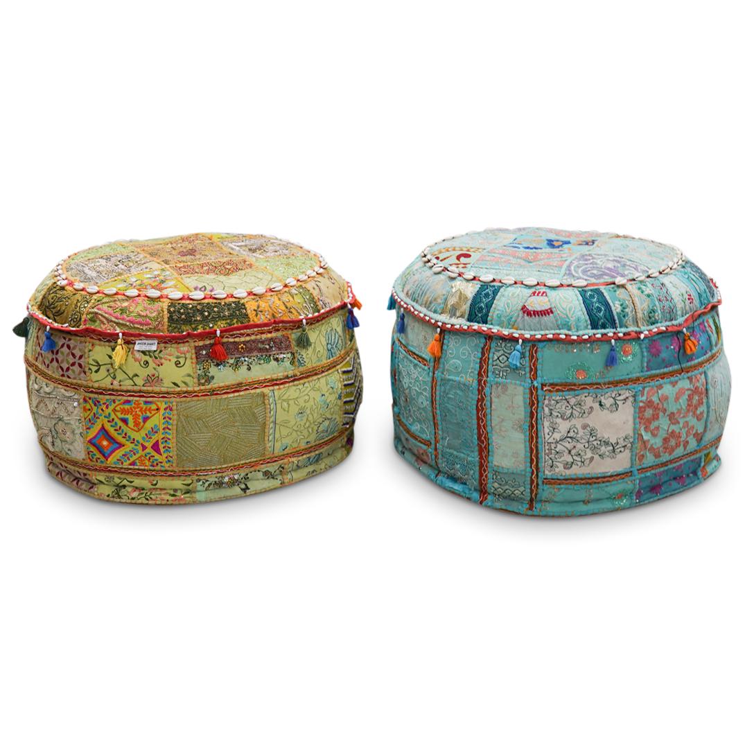 Pair Of Bohemian Pouf Ottomans (1 of 3)