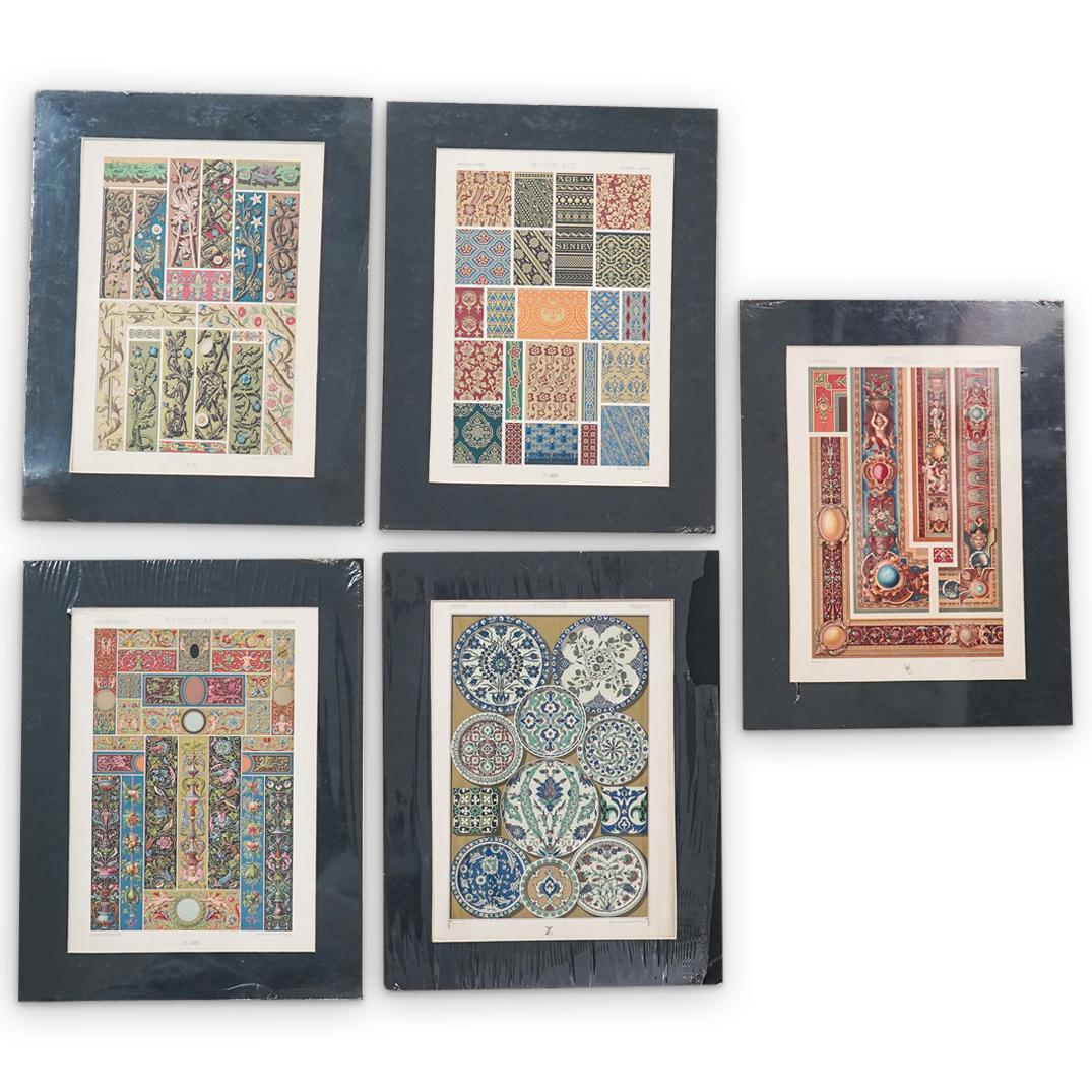 (5Pc) "Firmin Didot" Textile Lithographs: DESCRIPTION: (5Pc) A set of Firmin Didot lithographs. Each lithograph features ornate textile themed images. Marked lower right "Imp. Firmin-Didot & Cie Paris. Includes: (2) Moyen Age litho "E. Durin"