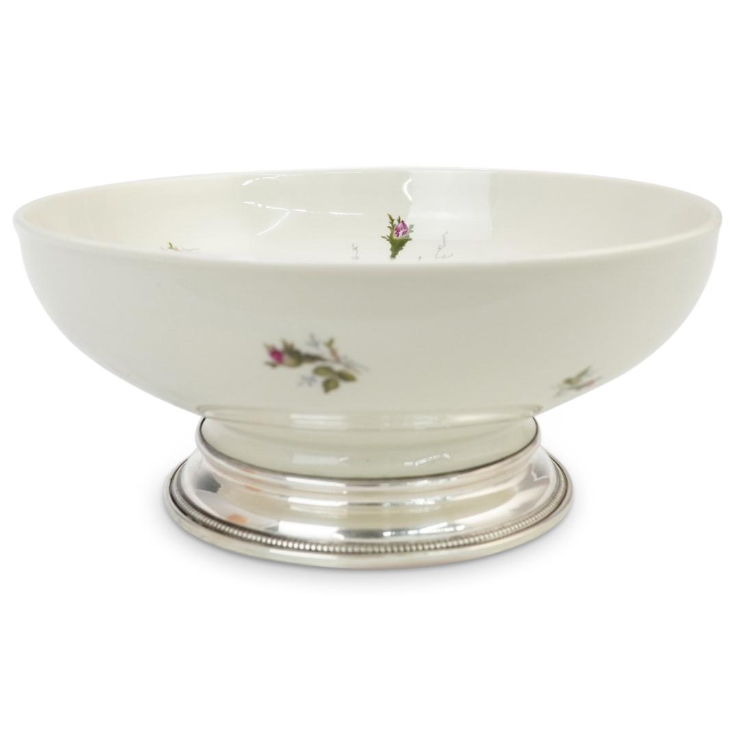 Bavaria Rosenthal Porcelain and Sterling Serving Dish: DESCRIPTION: Rosenthal - Selb-Plossberg - Bavaria Germany - AIDA Collectible Porcelain Serving Dish with Sterling Silver Foot base. Pattern Moss Rose. Marked on bottom "Rosenthal- Selb-Plossberg - Ger