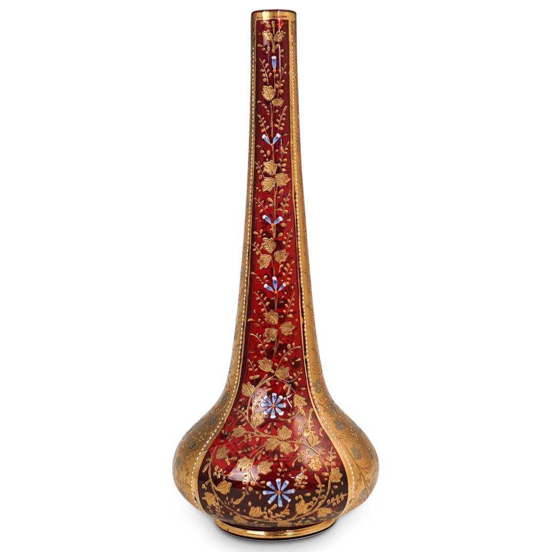 Moser Gilt & Enamel Cranberry Glass Bud Vase (1 of 4)