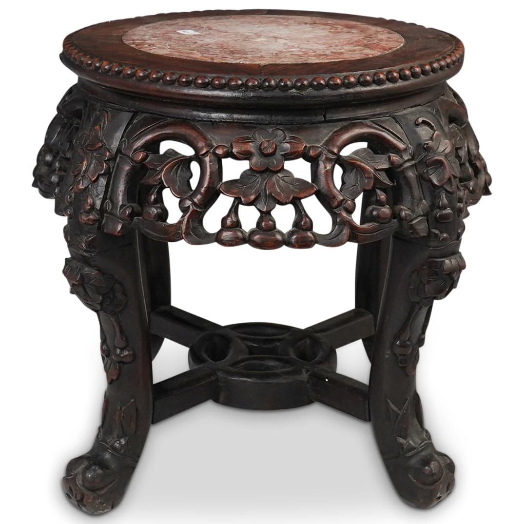 Chinese Carved Wood & Marble Pedestal (1 of 5)