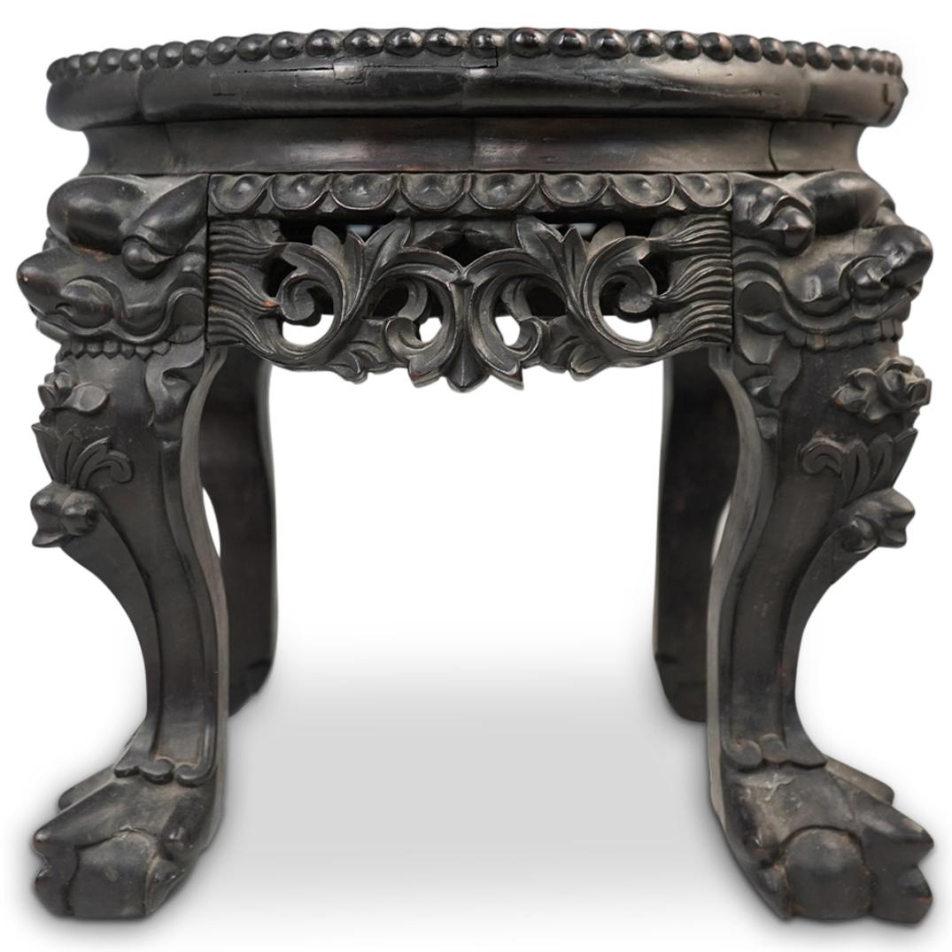 Chinese Carved Wood & Marble Pedestal (1 of 6)