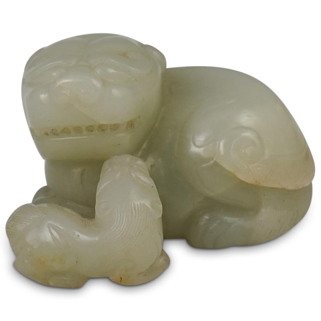 Green Jade Foo Dog Carving Sculpture (1 of 3)