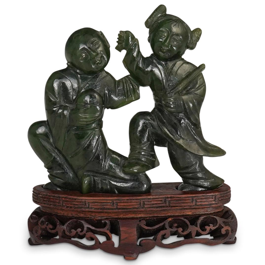 Chinese Figural Carved Spinach Jade (1 of 2)