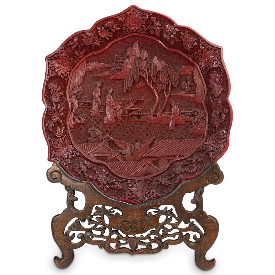Chinese Cinnabar Plate w/ Stand (1 of 5)