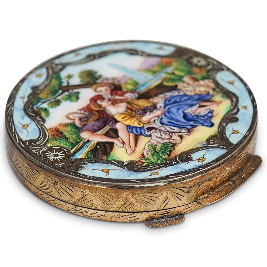 Antique Silver Enamel Round Compact Case (1 of 4)