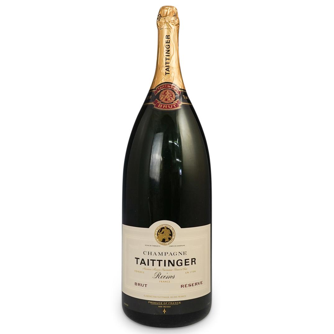 Taittinger Brut La Francaise (9L Salmanazar): DESCRIPTION: 9L Champagne Bottle Taittinger Brut La Francaise (9L Salmanazar). Comes with original wooden crate case. CIRCA: 21st Century, ORIGIN: France. DIMENSIONS: L: 26" W: 8" case is L: 29 W: 9 1