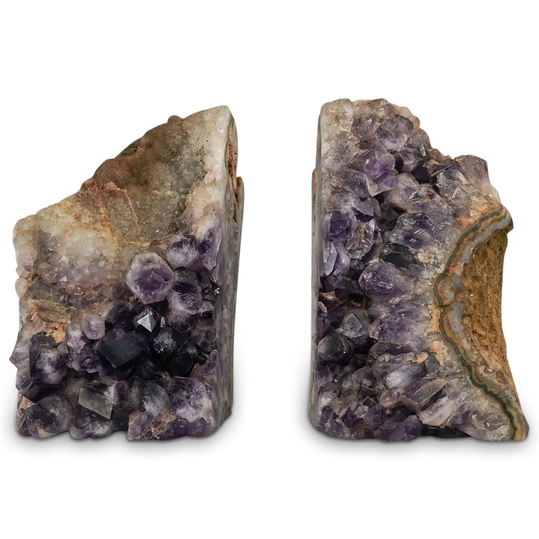 Pair Of Amethyst Geo Slab Bookends (1 of 3)
