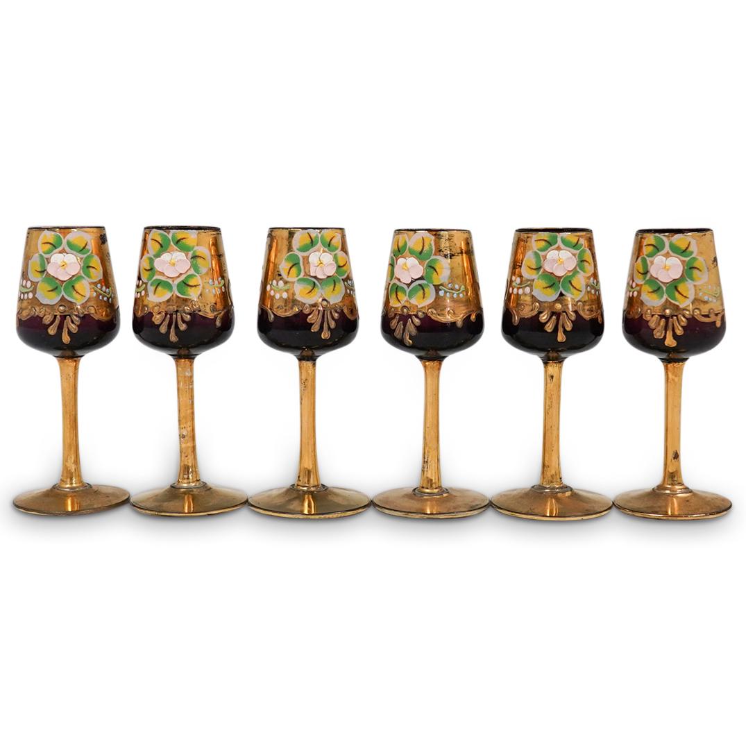 (6Pc) Bohemian Painted Cordial Glasses (1 of 3)
