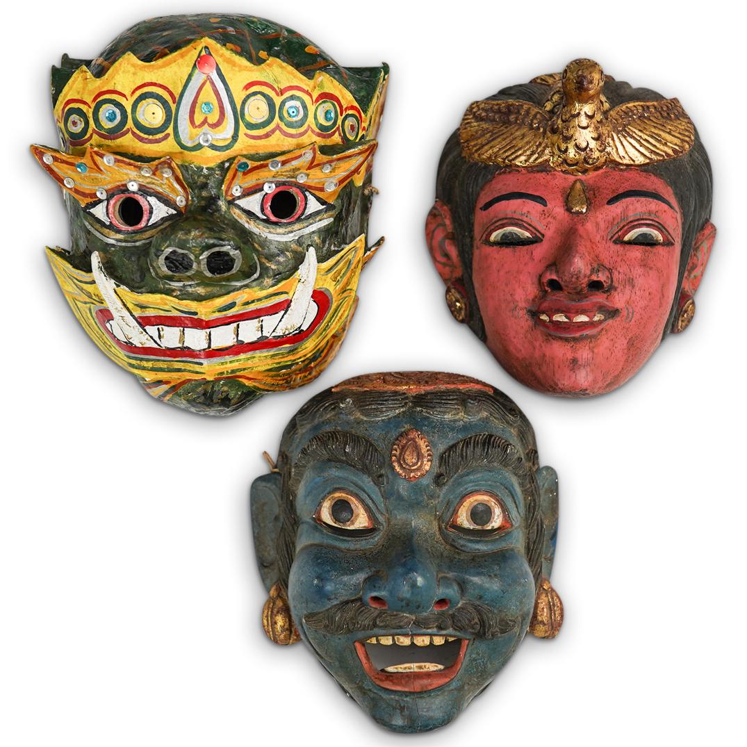 (3 Pc) Indonesian Hand Painted Topeng Masks (1 of 5)