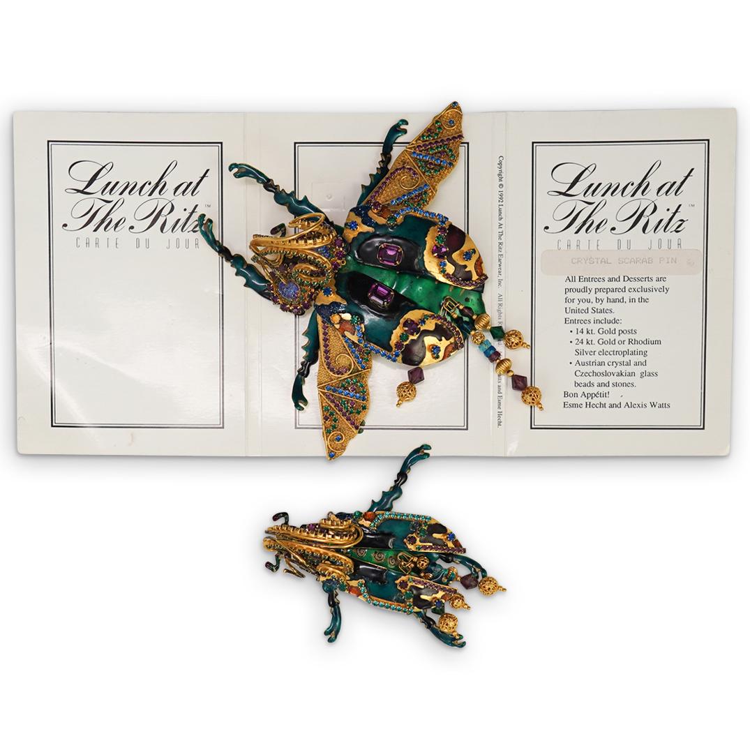 (2 Pcs) Pair of "Lunch at the Ritz" Crystal Scarab Pin (1 of 6)