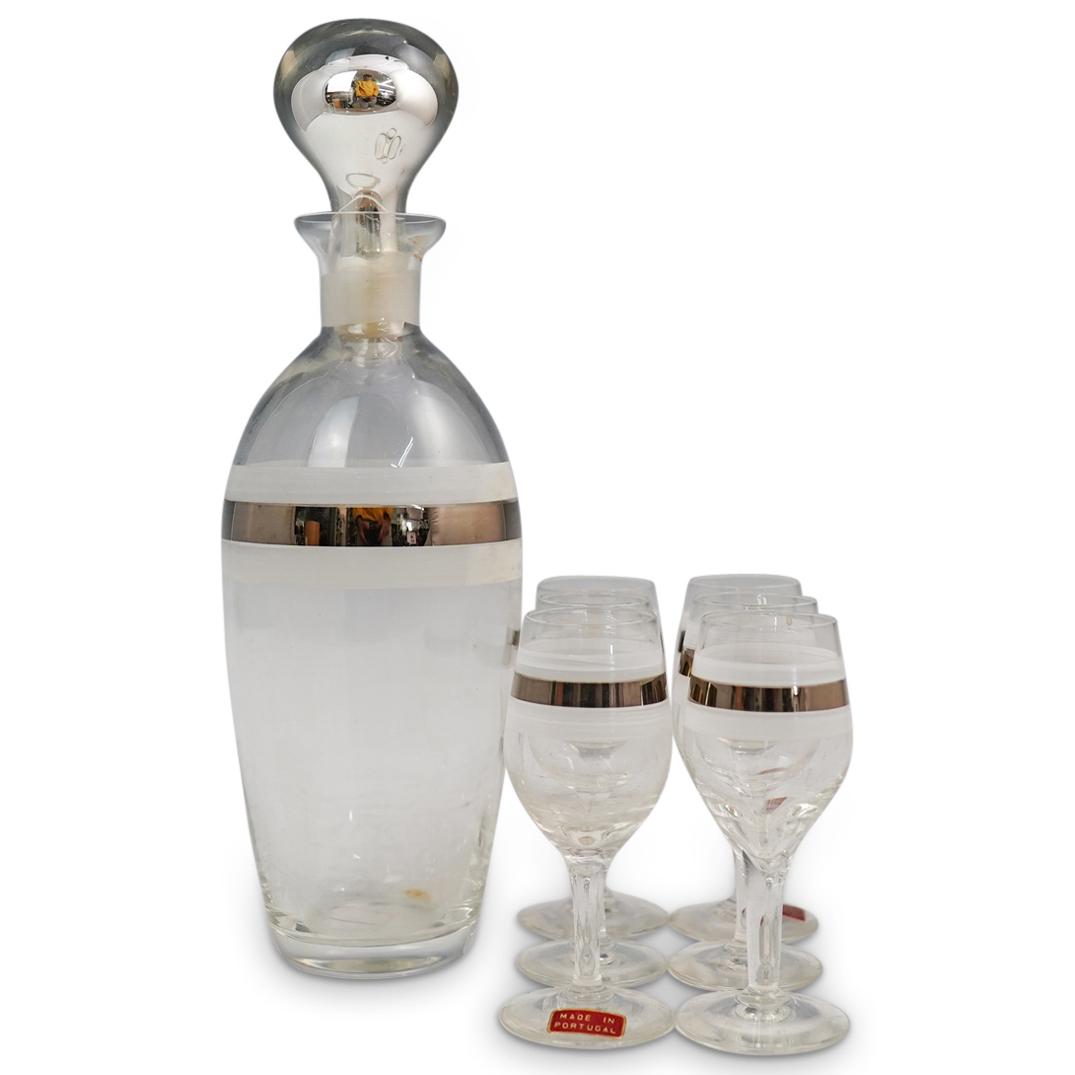 (7 Pc) Portuguese Glass Liquor Set Decanter & Glasses (1 of 4)