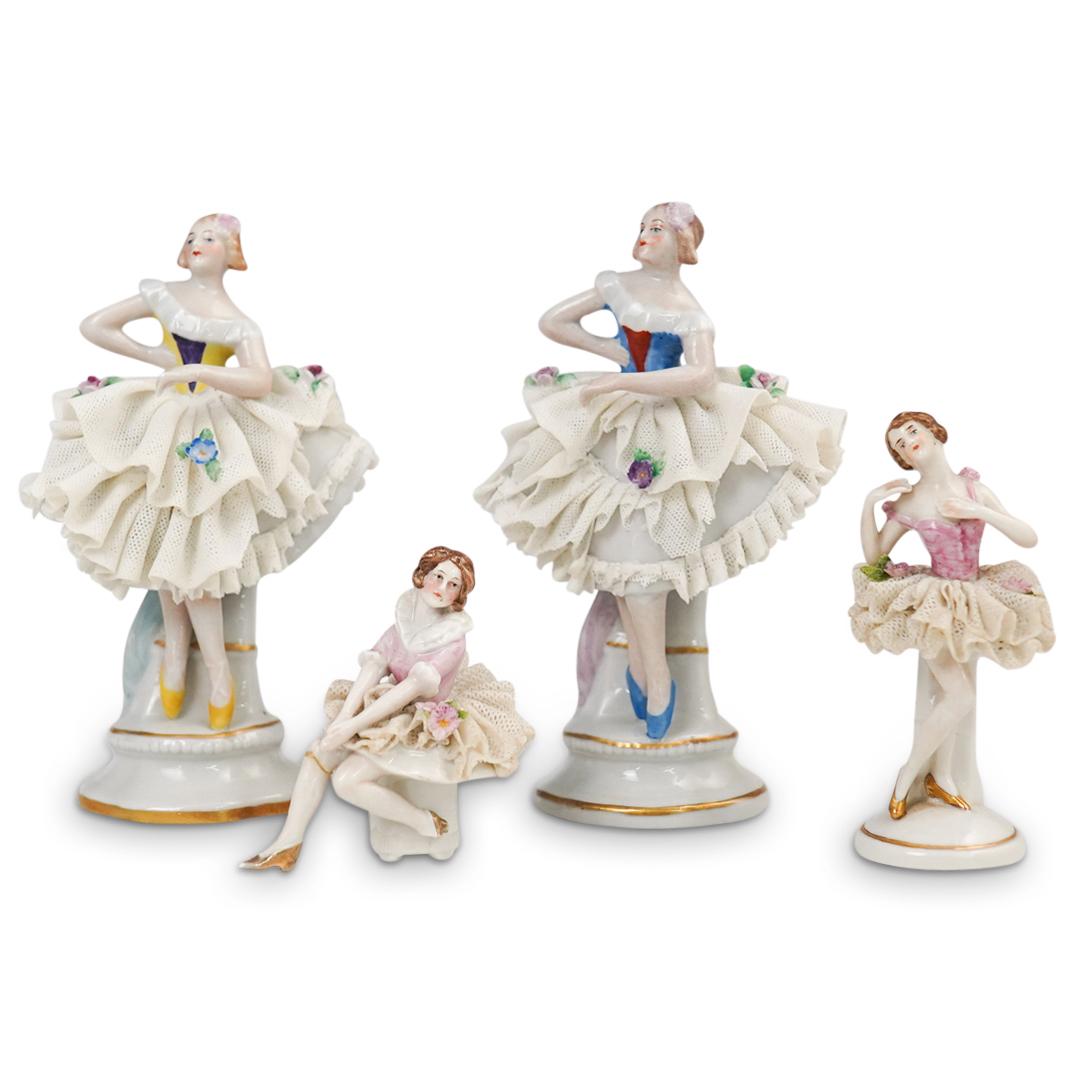 (4 Pc) Dresden Lace Porcelain Ballerina Figurines (1 of 5)