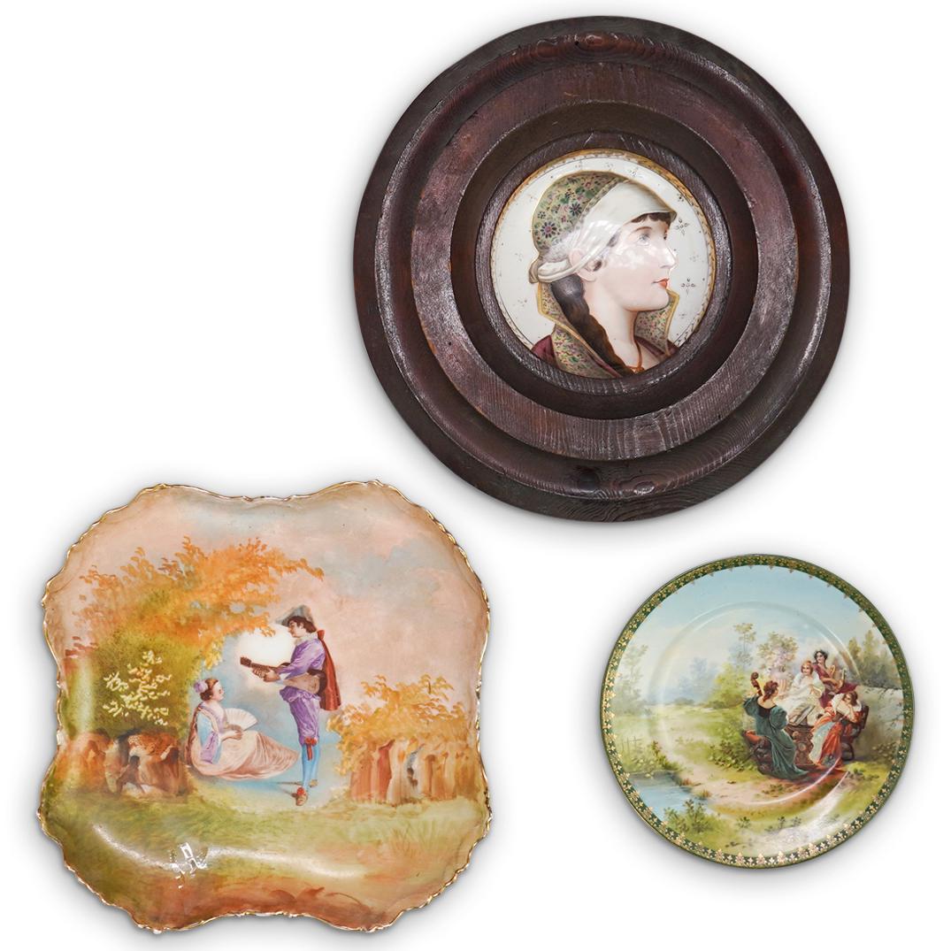 (3 Pc) European Hand Painted Porcelain Plates Set (1 of 7)
