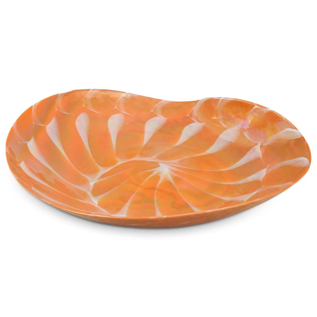 Yalos Casa Murano Centerpiece Bowl: DESCRIPTION: Yalos Casa Murano Glass Large Centerpiece Bowl with flowing conical shape in beautiful iridescent orange color. CIRCA: 20th Century. ORIGIN: Italy. DIMENSIONS: W:18" D: 7" H: 3 1/2". COND