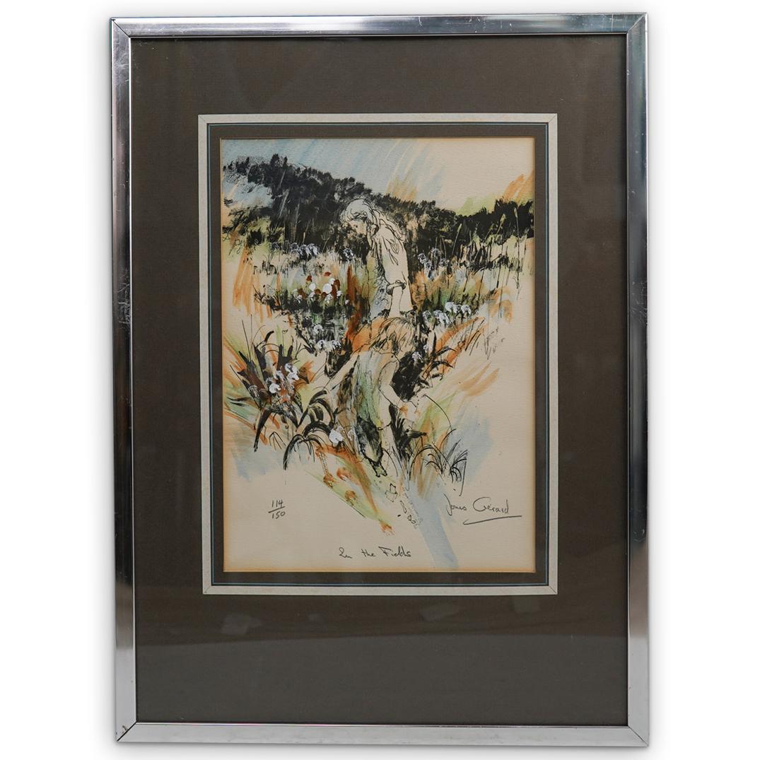 Jones Gerard "In the Fields" Signed Lithograph: DESCRIPTION: Jones Gerard "In the Fields" Signed Lithograph. Limited edition 114 from 150. Depicting children walking on the fields. Signed Jonas Gerard on bottom right side. CIRCA: 20th Century. ORIG