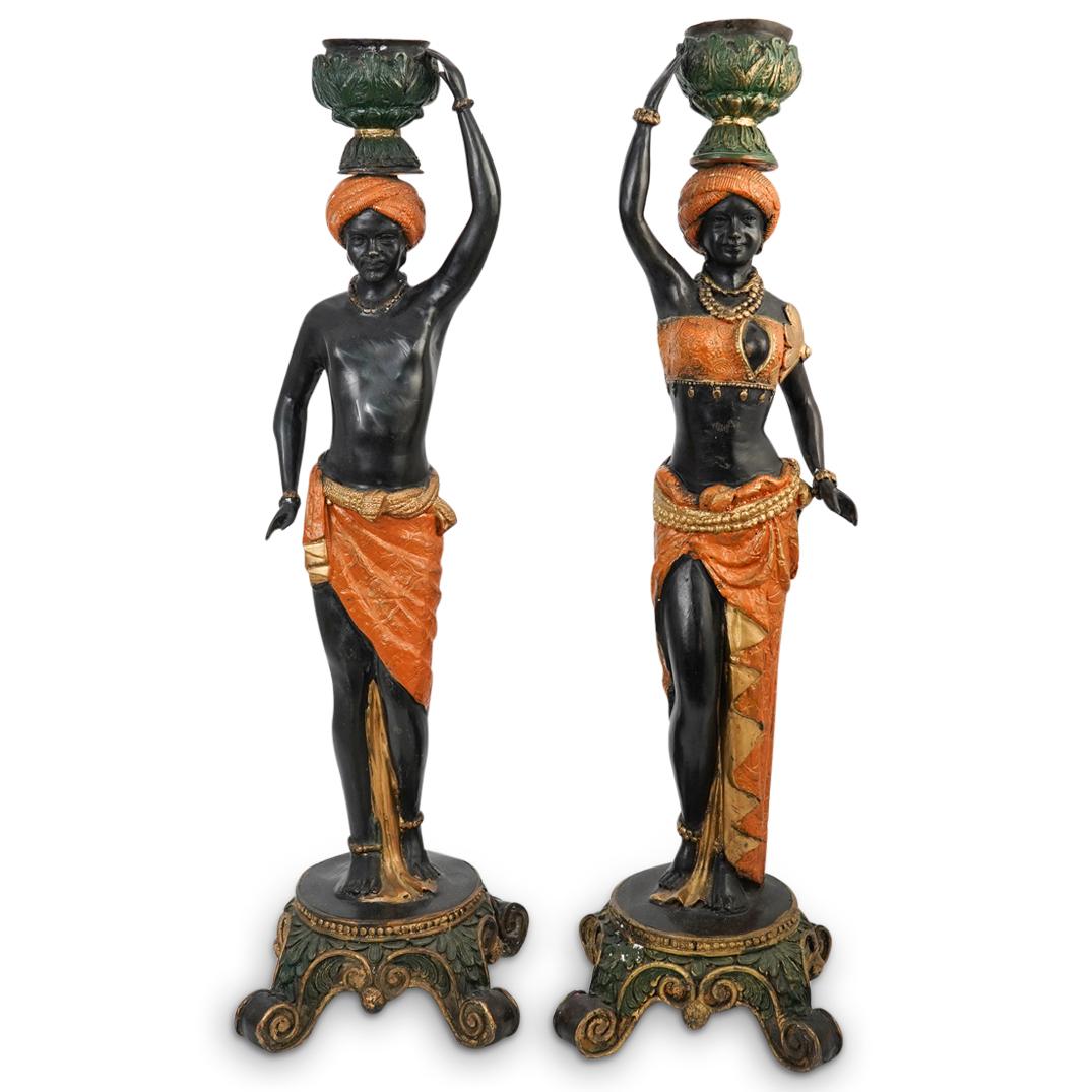 Blackamoor Bronze and Polychrome Candlesticks (1 of 7)
