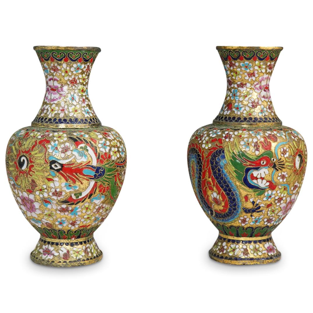(2 Pc) Pair of Chinese Cloisonne Vases (1 of 6)