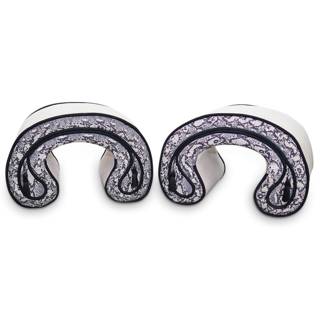 A Pair Of Suede Curved Ottomans (1 of 6)