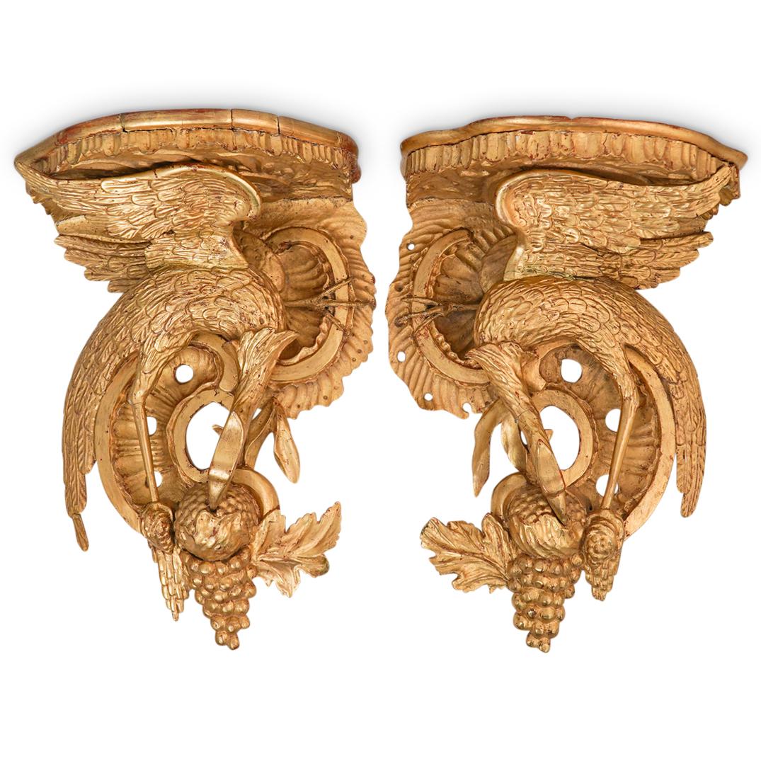 (2 Pc) French Antique Giltwood Phoenix Wall Brackets (1 of 8)