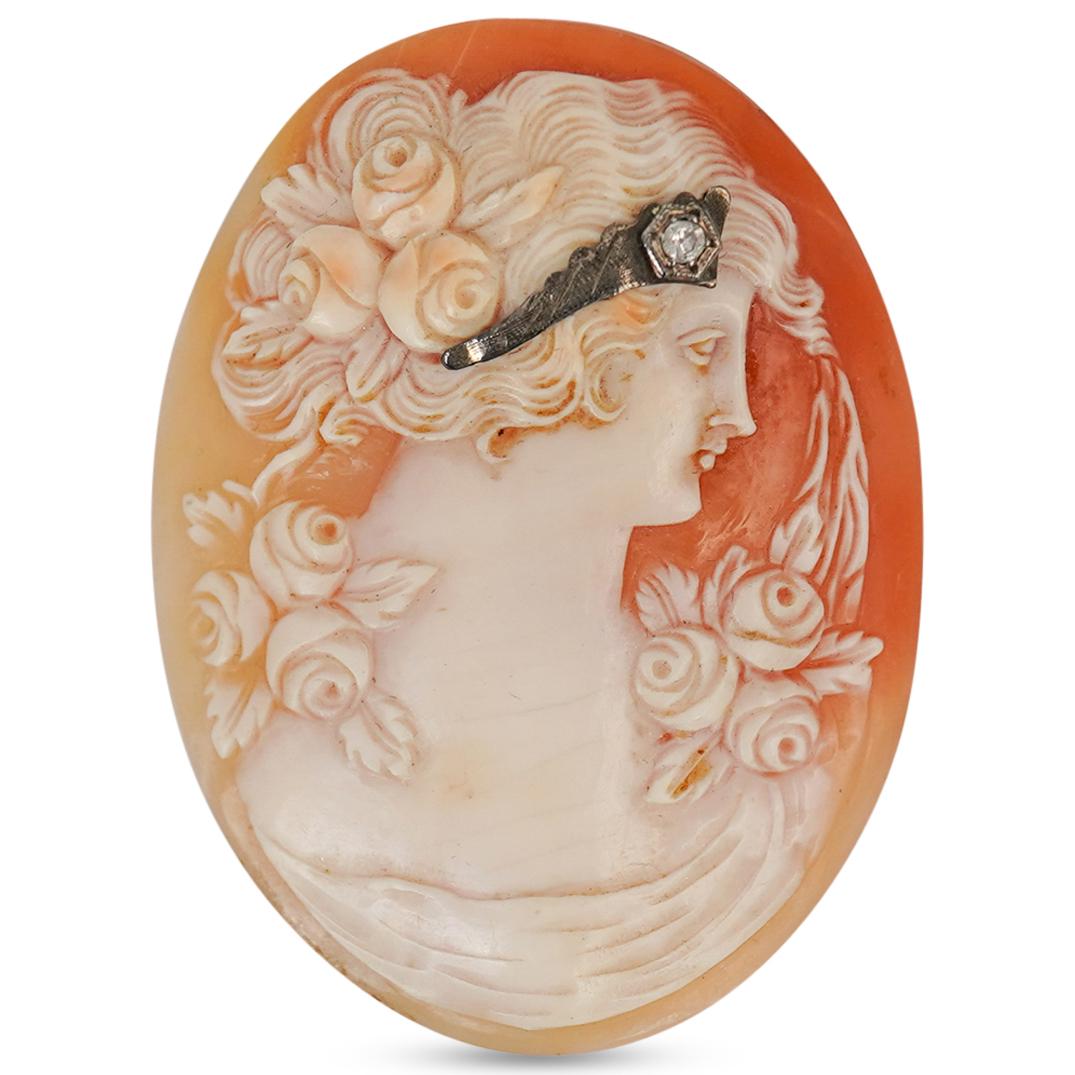 Shell Carved Cameo With Gold Diamond Tiara (1 of 2)
