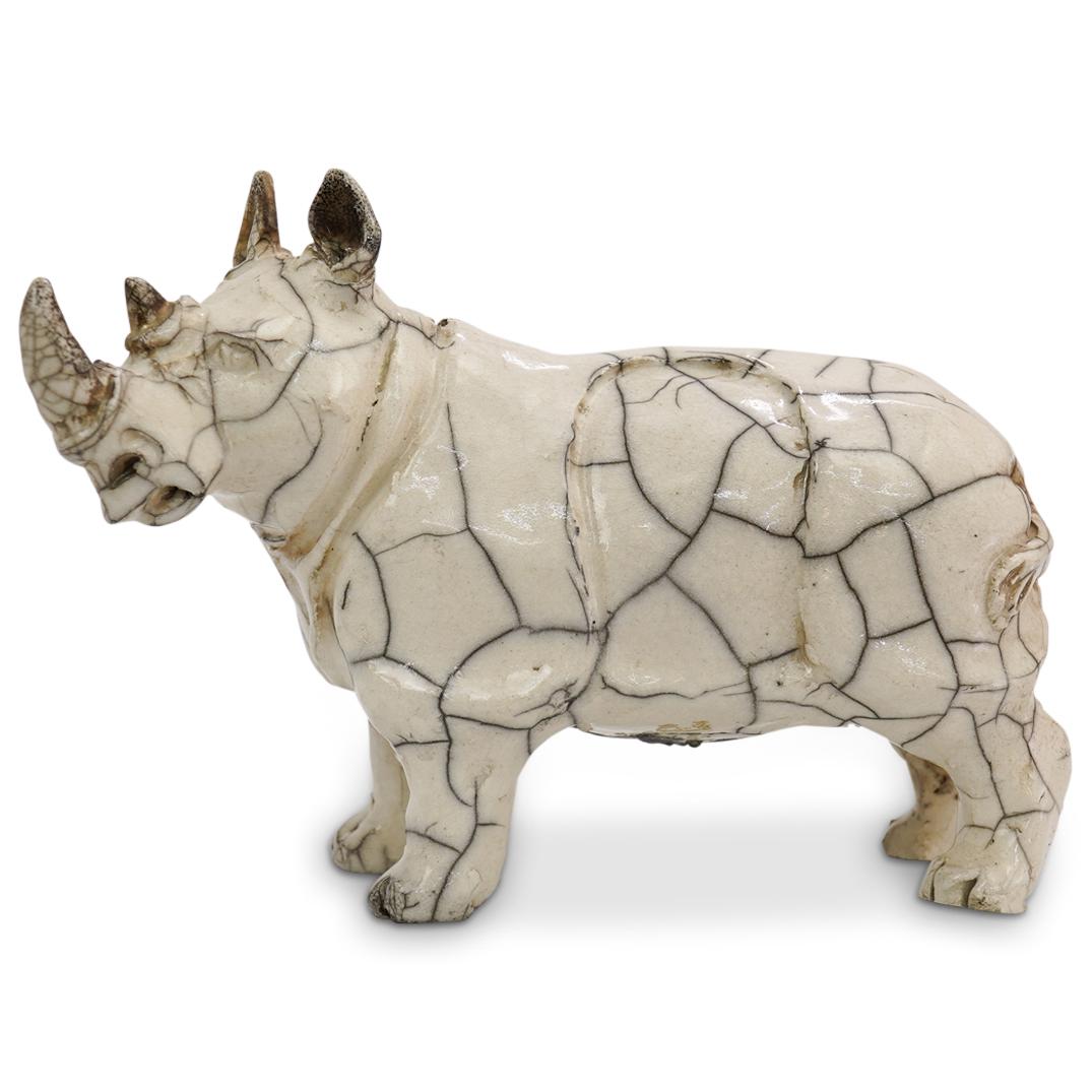 Signed Raku Pottery Rhinoceros (1 of 6)