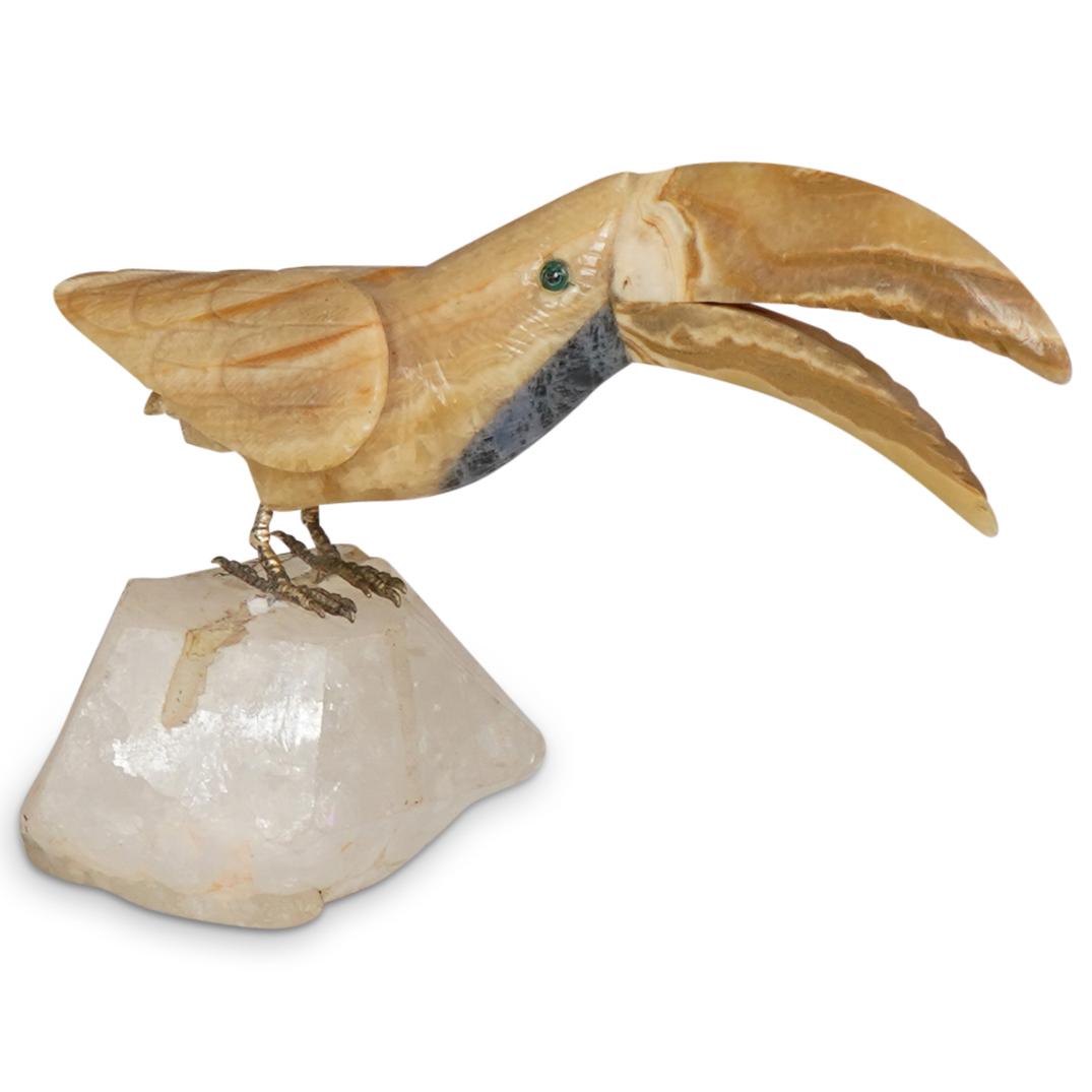 Carved Stone Toucan Parrot Geode Sculpture (1 of 3)