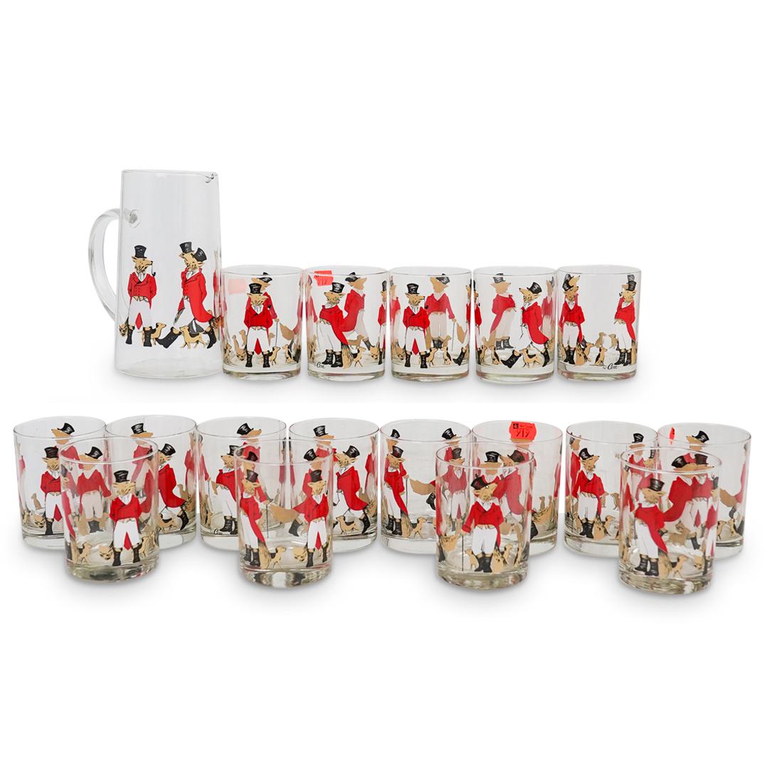 (18 Pc) Cera "Reynard the Fox and the Hound" Glassware (1 of 4)